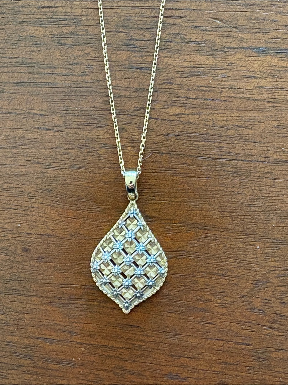 Gold-Tone Lattice Teardrop Pendant Necklace - Women's Jewelry